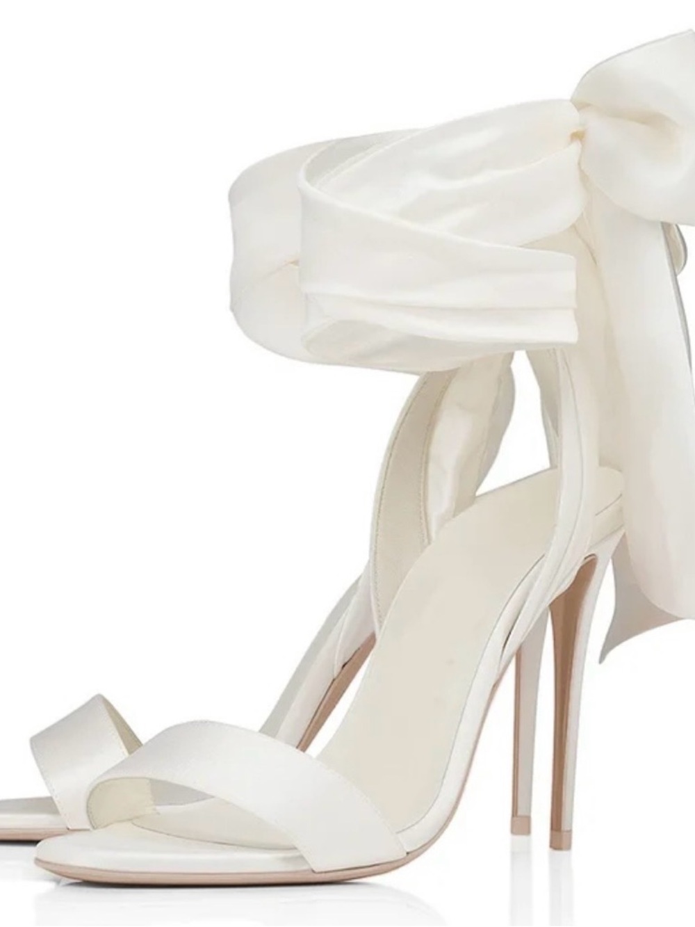 Elegant White Satin Ankle-Tie Stiletto Sandals
